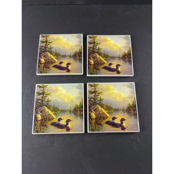 Coaster Set Loon Birds Lot Of 4 - Picture 2 of 6